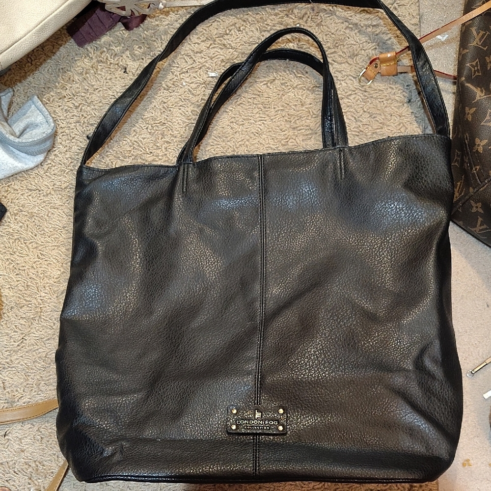 Black Leather London Fog Tote